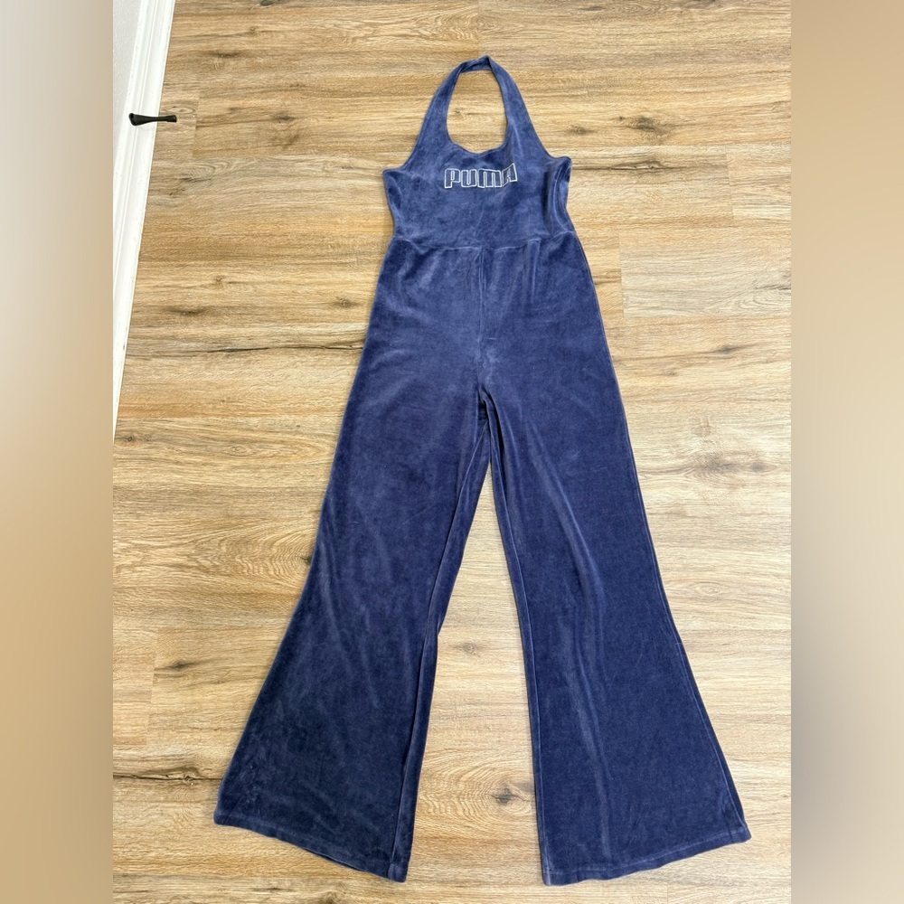 Puma Icons 2.0 Fashion Combinaison Bleu marine Jumpsuit Velur Size S - Picture 2 of 9